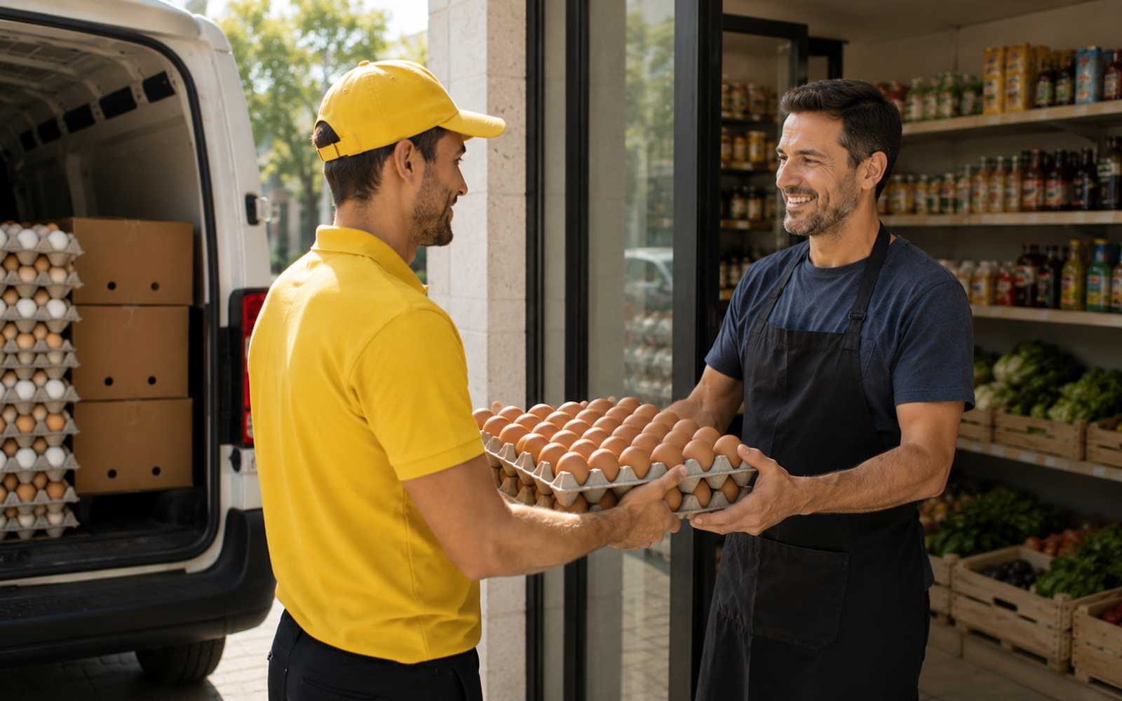 Entrega de huevos a un comercio
